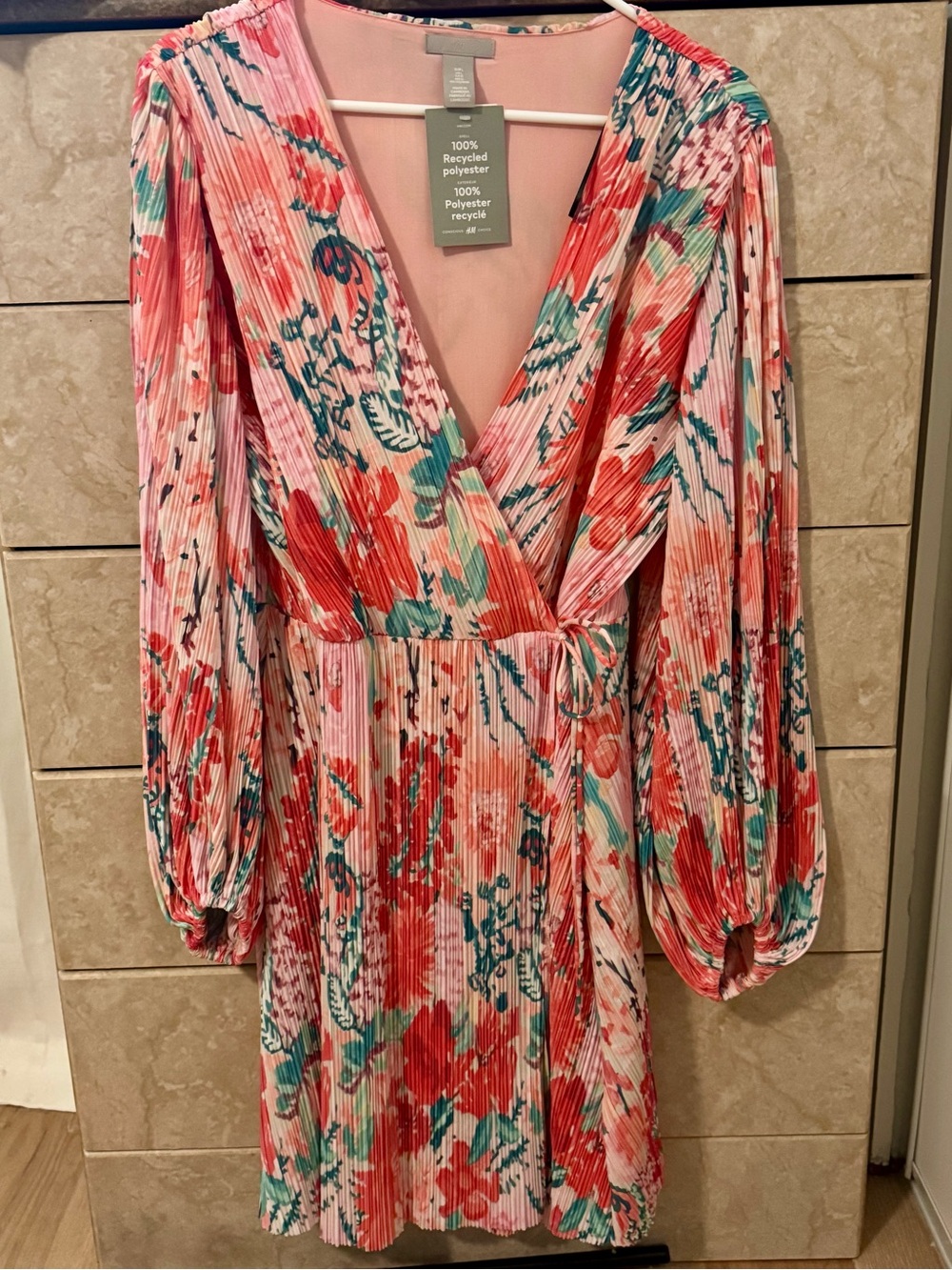 H&M Pink Floral Pleated Wrap Dress